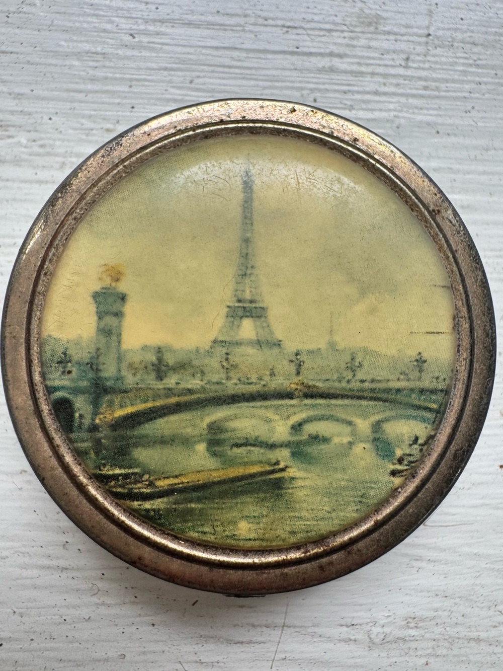 Vintage Mid-Century Paris Souvenir Pocket Ashtray Eiffel Tower Brass Tone Metal